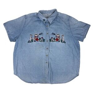 Just My Size VTG Womens 18 /20 Denim Shirt Southwest Embroidered Cowboy Bears
